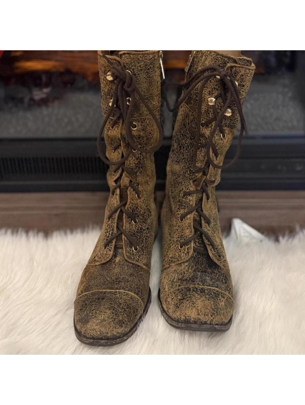 Michael Kors 6.5 leather distressed zip up boots
